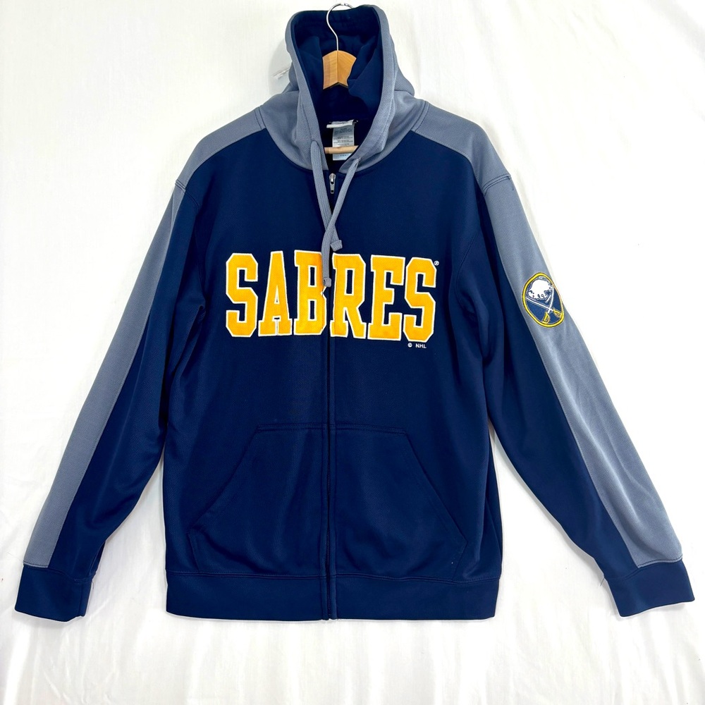 NHL‎ Buffalo Sabres Full Zip Hoodie Mens M Navy Gray Embroidered NHL Patch